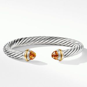 David Yurman Silver Cable Bracelet with Citrine and Gold Accents